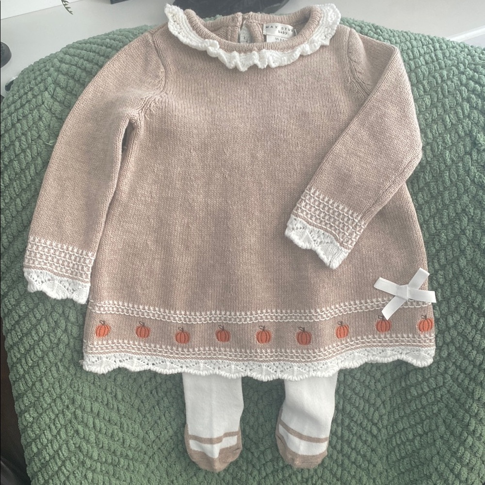 Max Studio Baby Dress with Tights Size 3-6 Months EUC Cotton